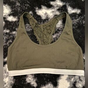 PINK Green & Lace Ribbed Sports Bra